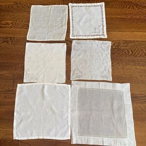 Bundle of six vintage white/cream cotton tatted or lace handkerchiefs